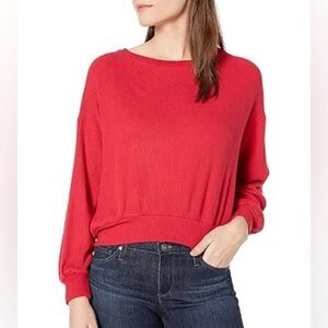 Velvet by Graham & Spencer Red Ribbed Dolman Sleeve Pullover Sweater Top S